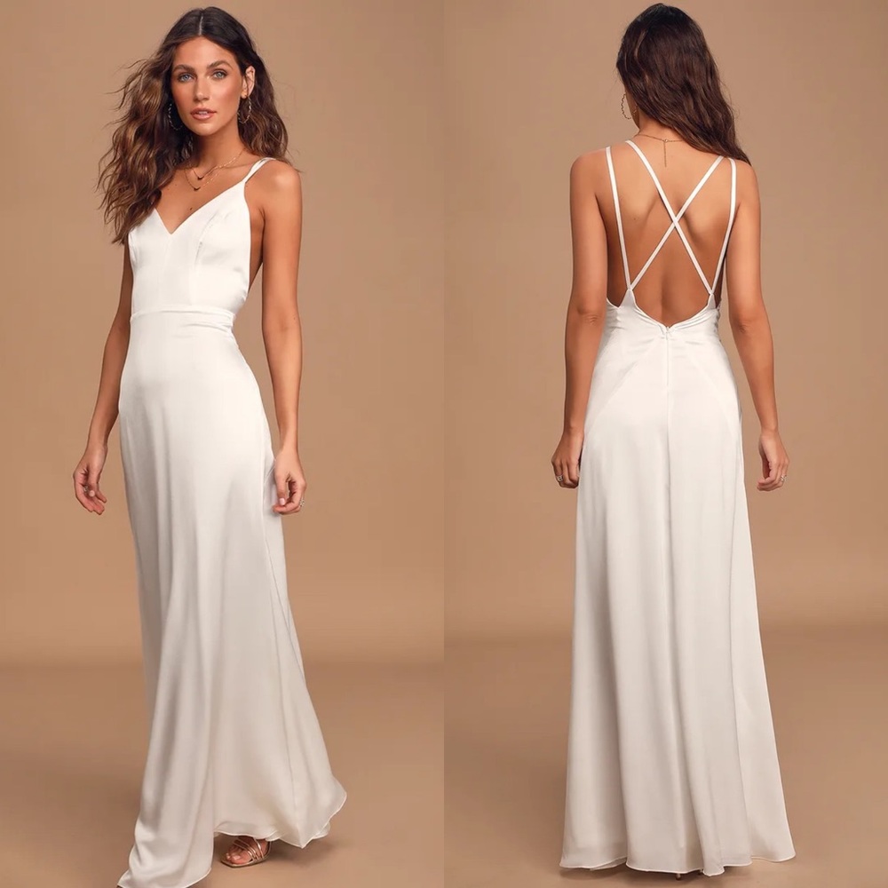 Lulus luxe Living Ivory Satin Backless Maxi Dress